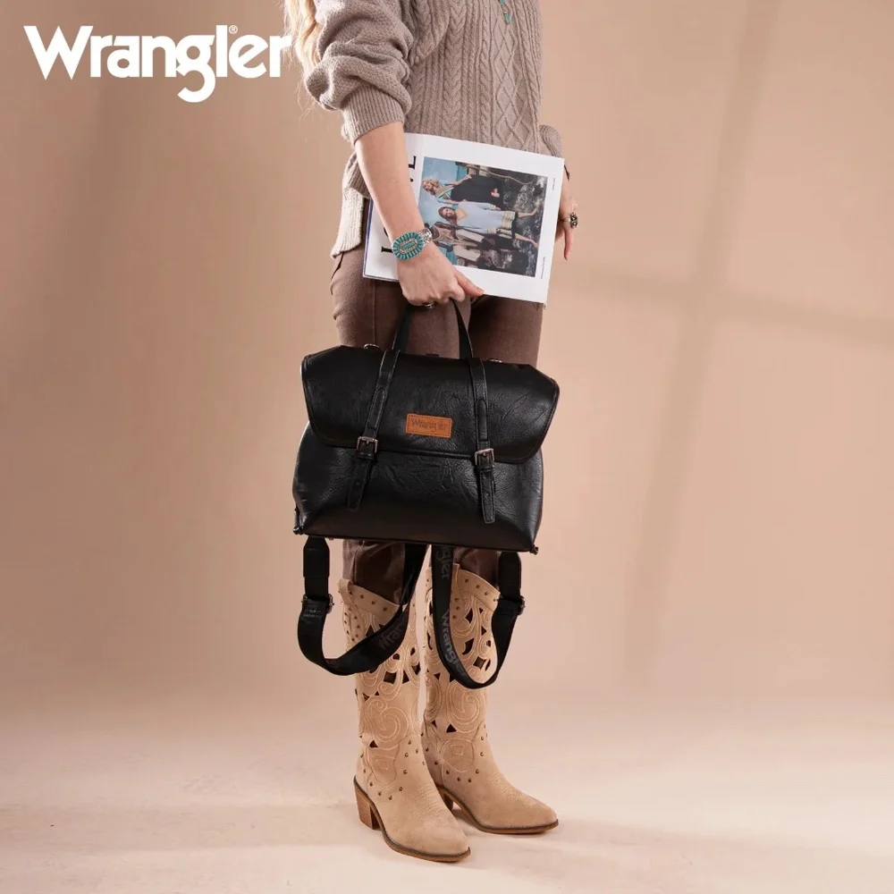 Wrangler Top Handle Carry Satchel/Laptop Bag/Backpack/Crossbody Black